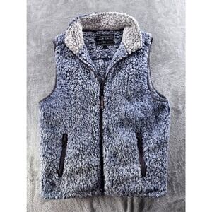 True Grit Sherpa Fleece Vest Blue White Zipper Pockets Women's Size Medium